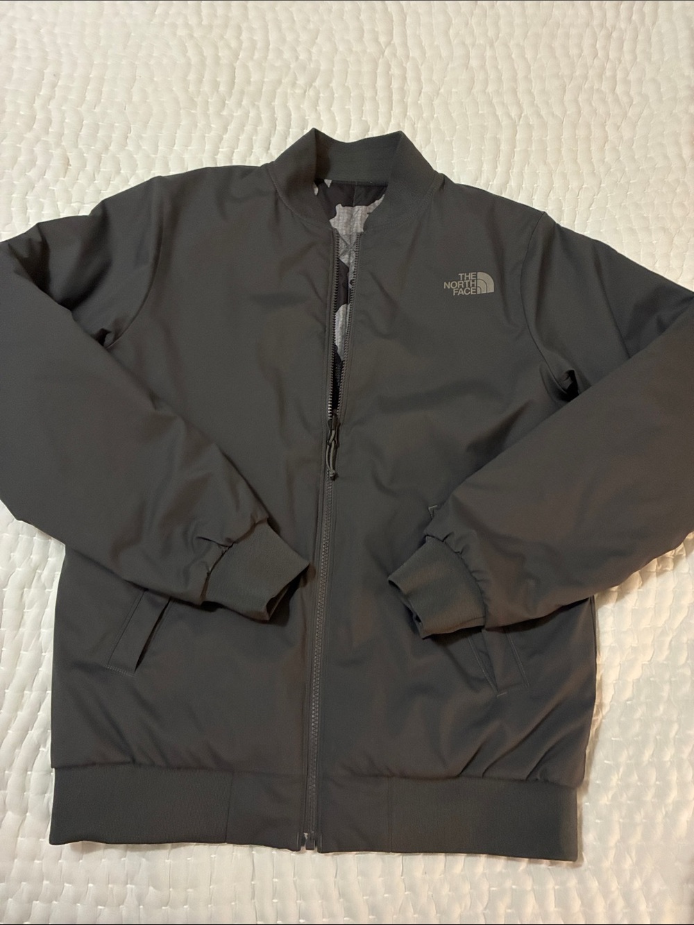The North Face Men's Charcoal Black Reversible Camouflage Bomber Jacket Size S